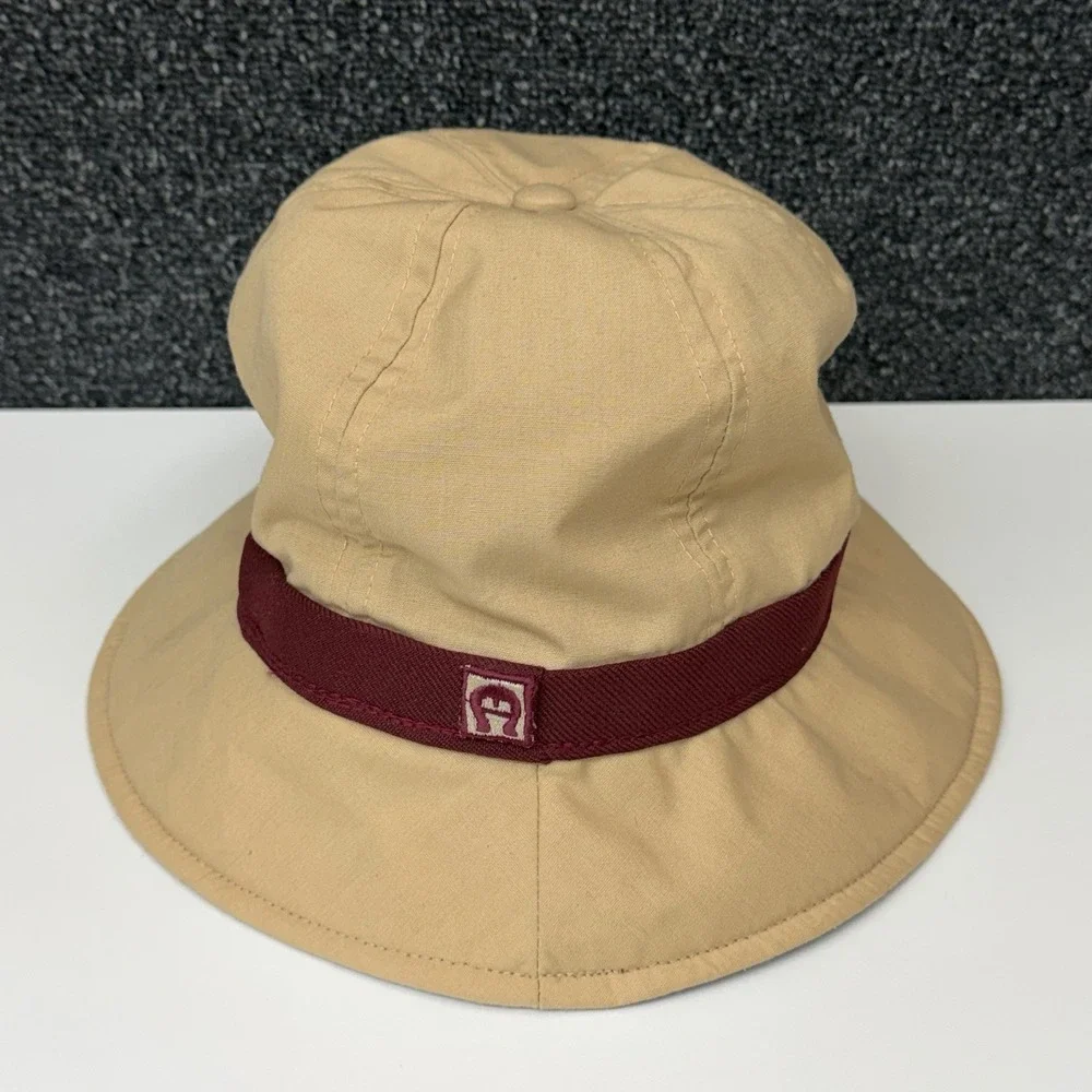 Vintage Etienne Aigner 60s Bucket Hat Union Label USA Tan/Burgundy Sz L Mens USA